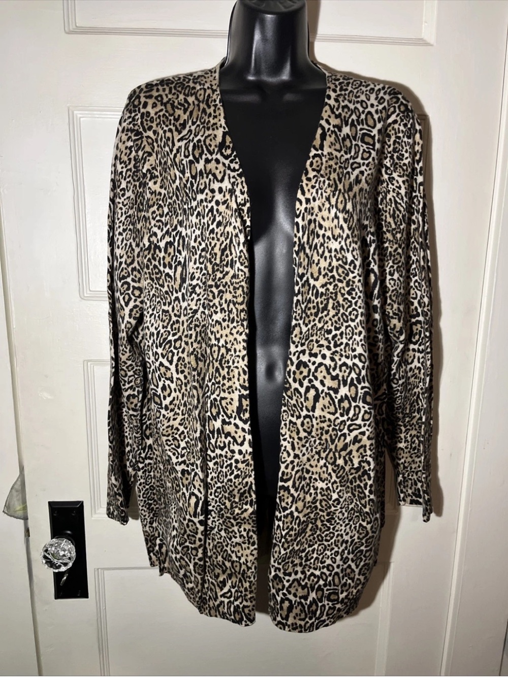 Women’s Cardigan Sweater Size Large Chico’s 3 Open Front Animal Print